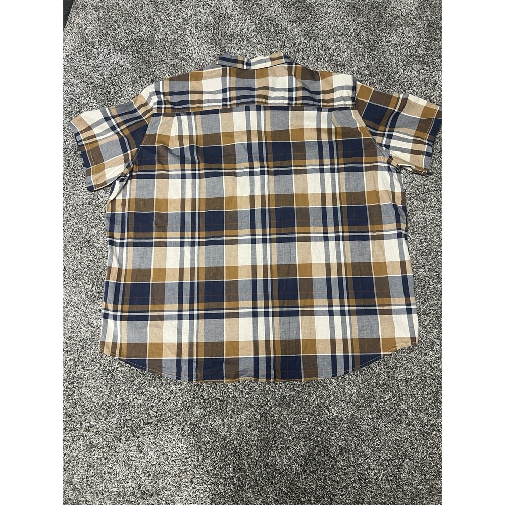 Mutual Weave Men's 4XLT Plaid Button Up Shirt Blue Cotton Short Sleeve Big Tall